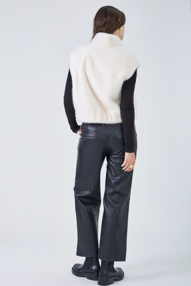 Gilet sans manches en fausse fourrure écru avec poches plaquées - RIVE GAUCHE