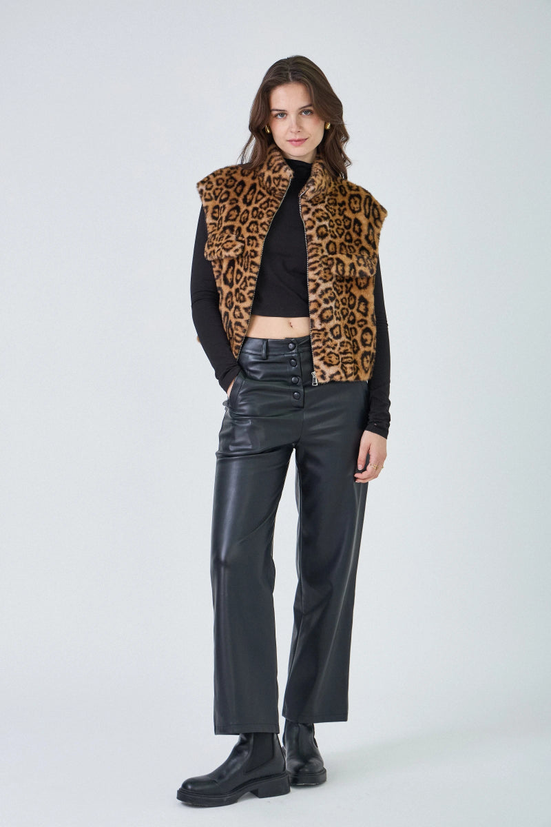 Gilet sans manches en fausse fourrure léopard avec poches plaquées - RIVE GAUCHE