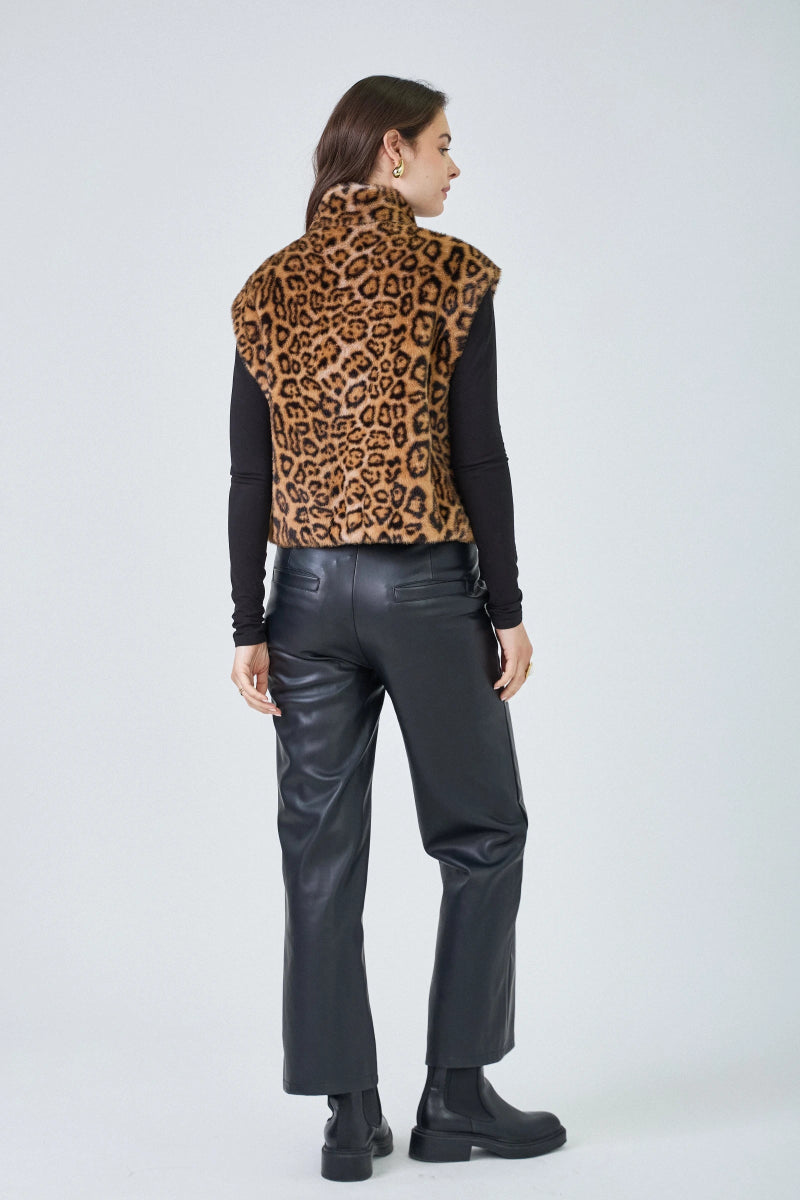 Gilet sans manches en fausse fourrure léopard avec poches plaquées - RIVE GAUCHE