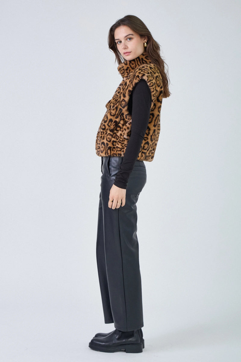 Gilet sans manches en fausse fourrure léopard avec poches plaquées - RIVE GAUCHE