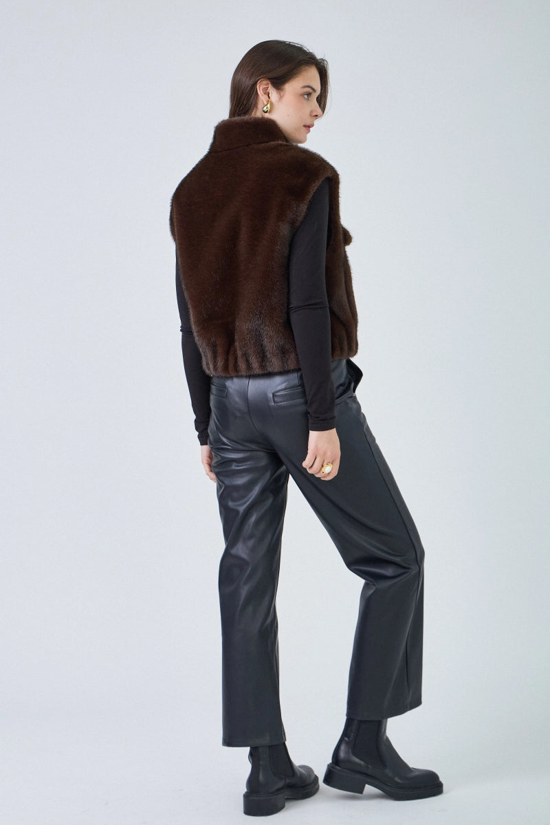 Gilet sans manches en fausse fourrure marron avec poches plaquées - RIVE GAUCHE