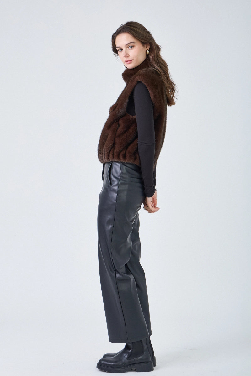 Gilet sans manches en fausse fourrure marron avec poches plaquées - RIVE GAUCHE