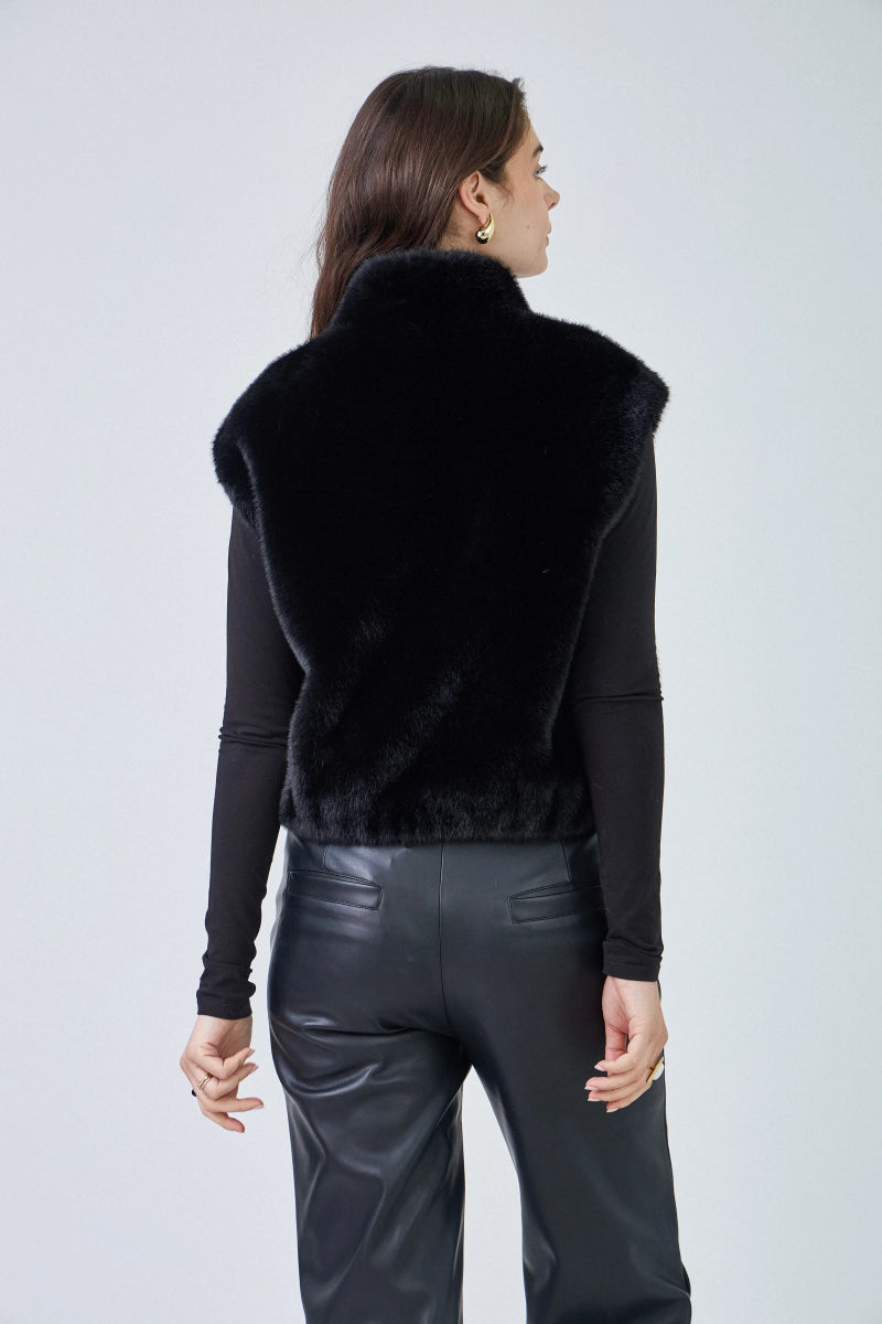 Gilet sans manches en fausse fourrure noir avec poches plaquées - RIVE GAUCHE