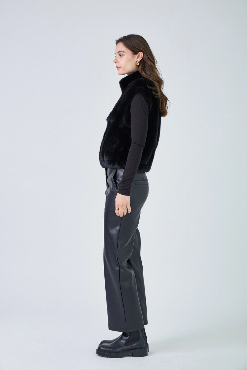 Gilet sans manches en fausse fourrure noir avec poches plaquées - RIVE GAUCHE