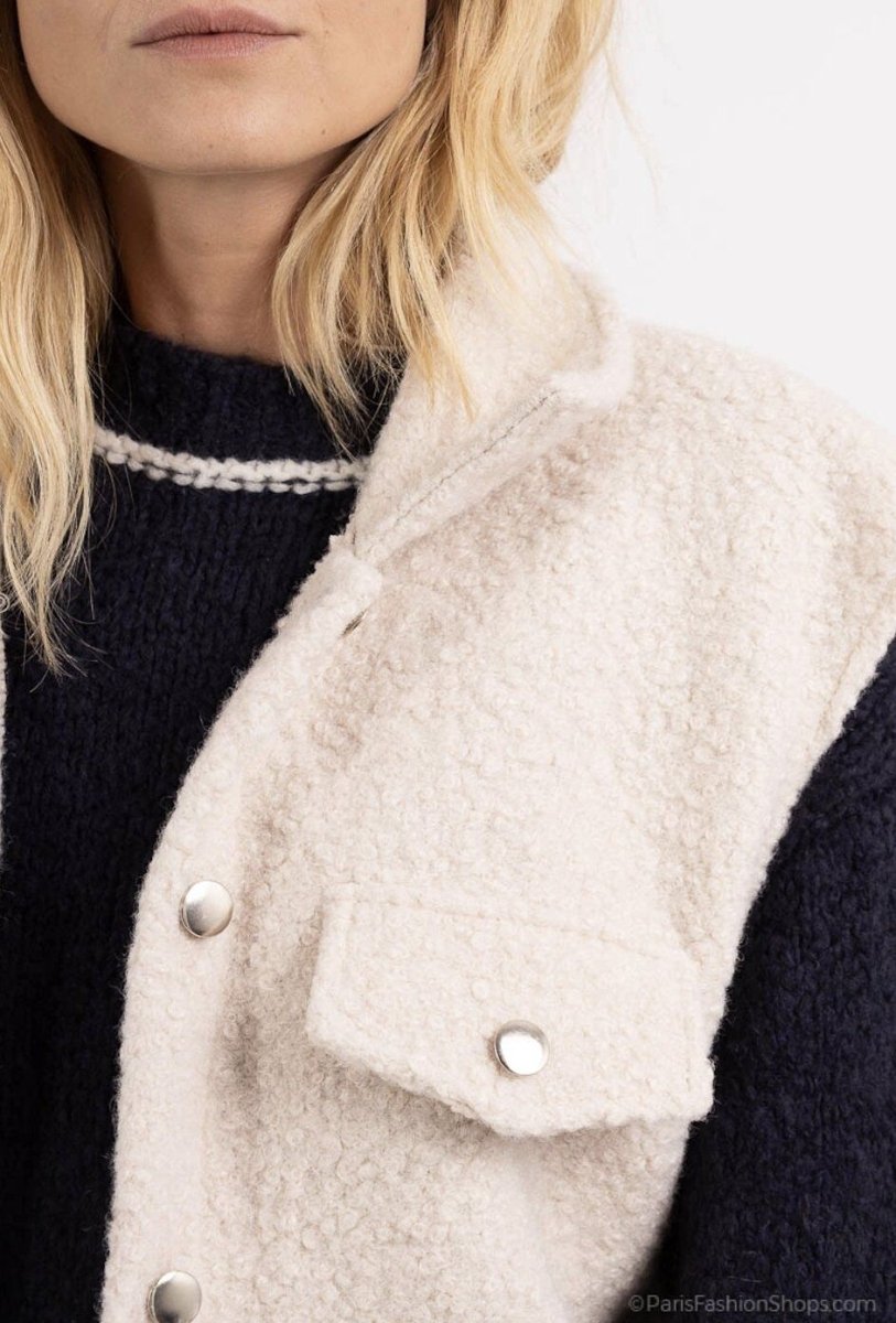 Gilet sans manches en moumoute écru avec poches à rabat - RIVE GAUCHE