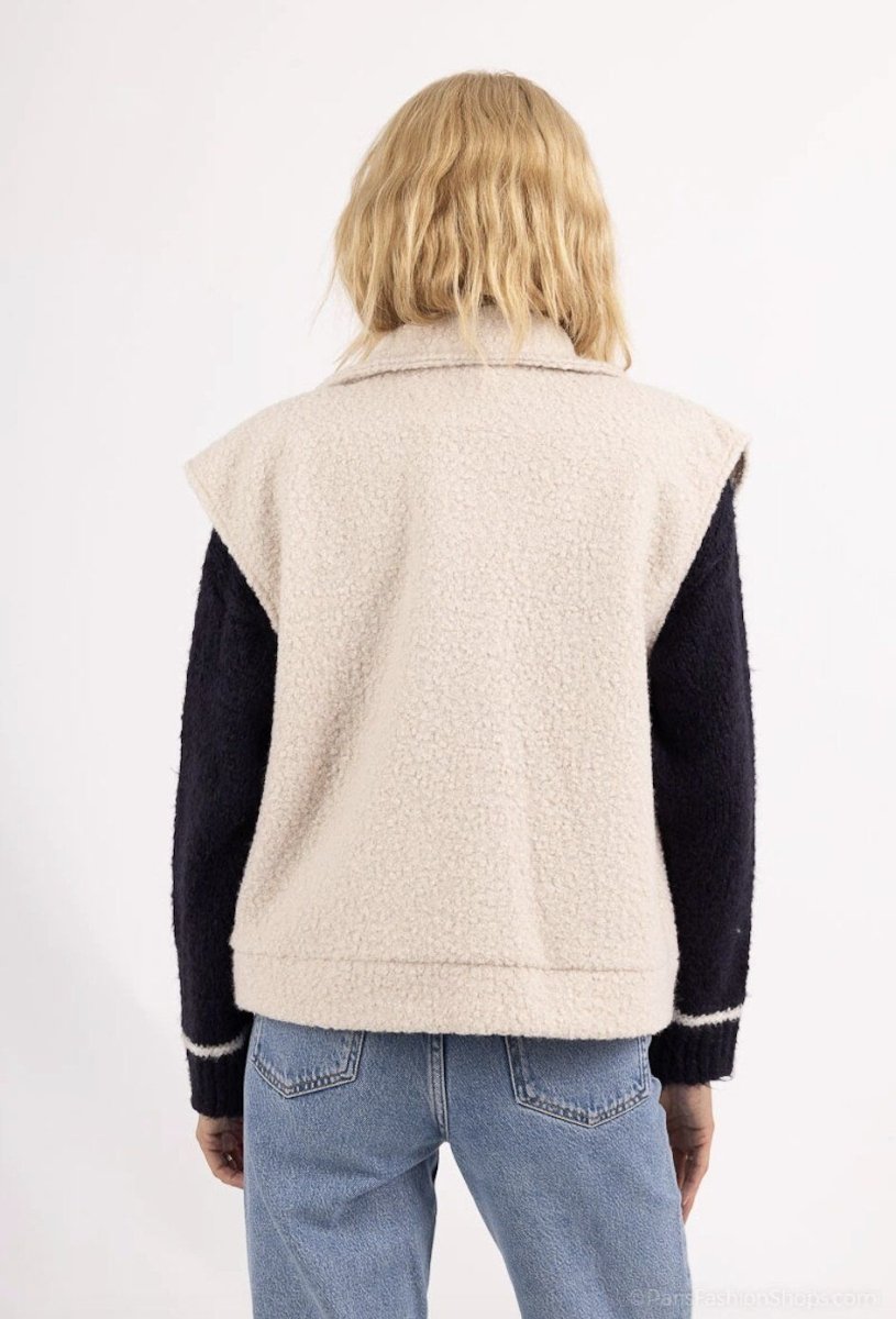 Gilet sans manches en moumoute écru avec poches à rabat - RIVE GAUCHE