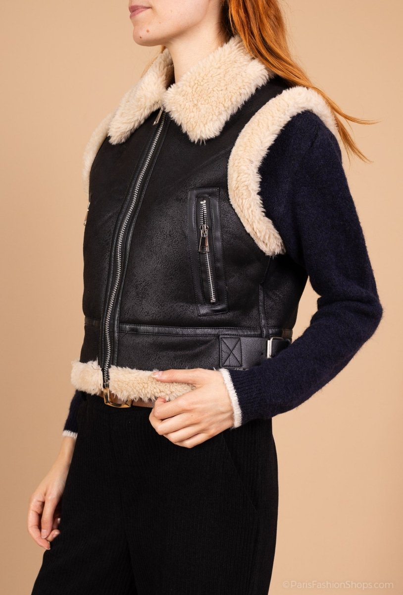 Gilet sans manches style aviateur doublé sherpa - RIVE GAUCHE