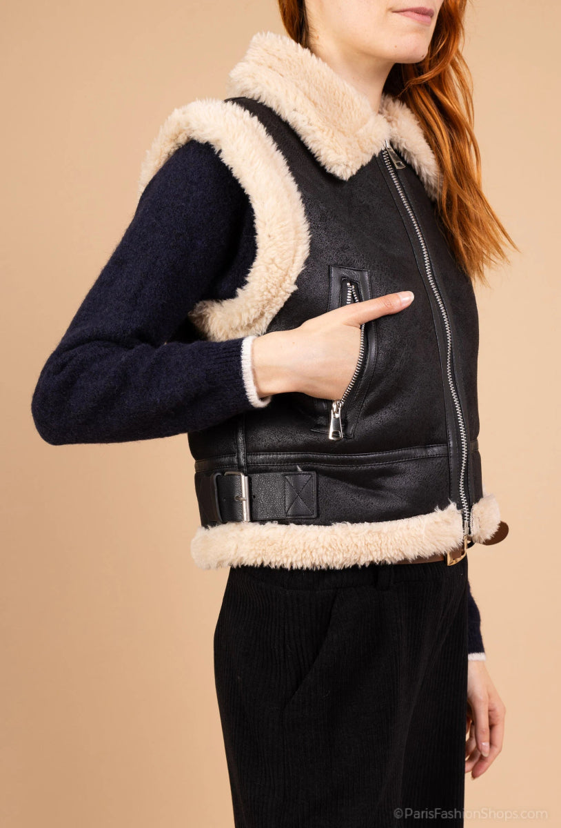 Gilet sans manches style aviateur doublé sherpa - RIVE GAUCHE