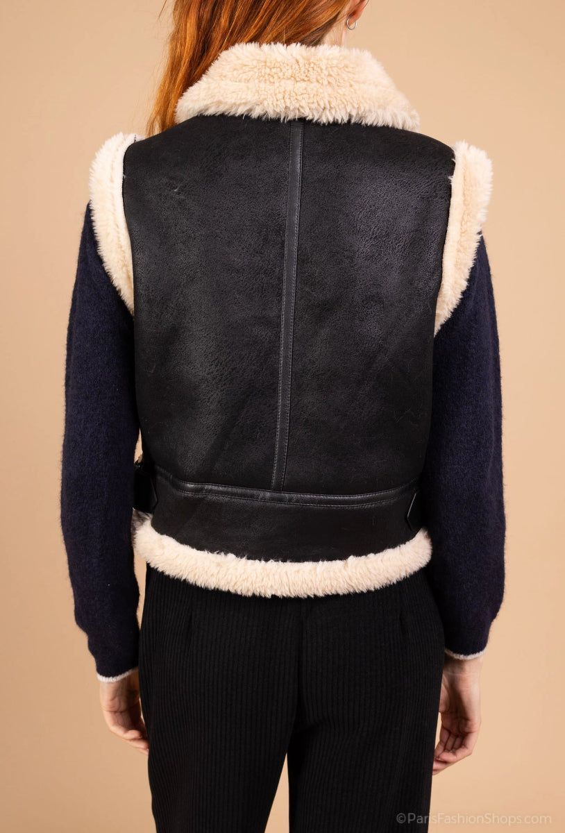 Gilet sans manches style aviateur doublé sherpa - RIVE GAUCHE