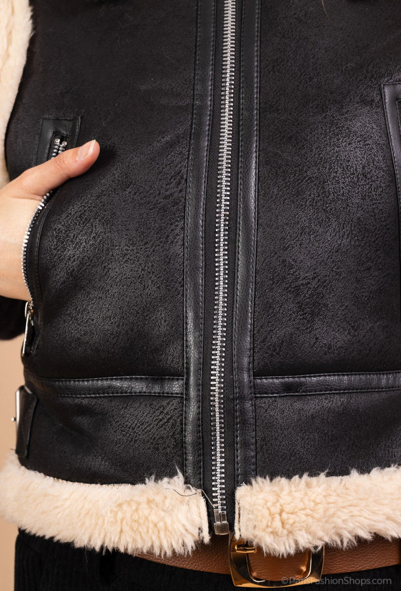 Gilet sans manches style aviateur doublé sherpa - RIVE GAUCHE