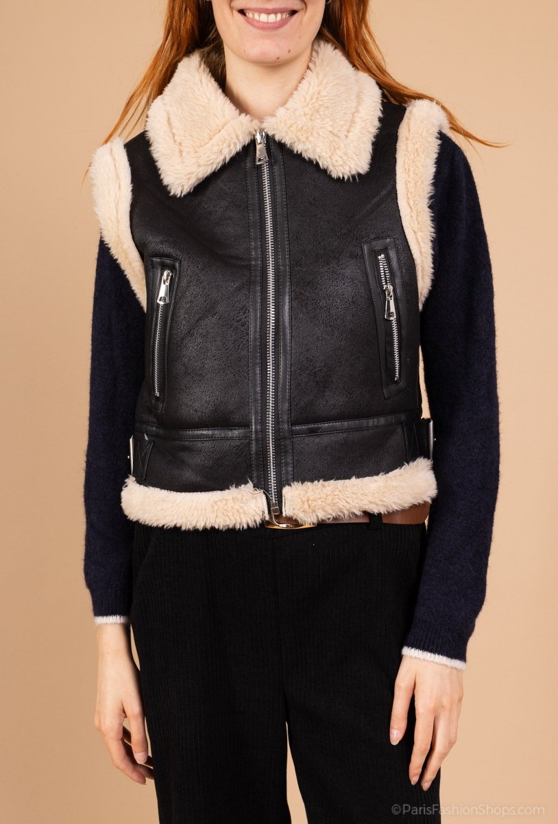 Gilet sans manches style aviateur doublé sherpa - RIVE GAUCHE
