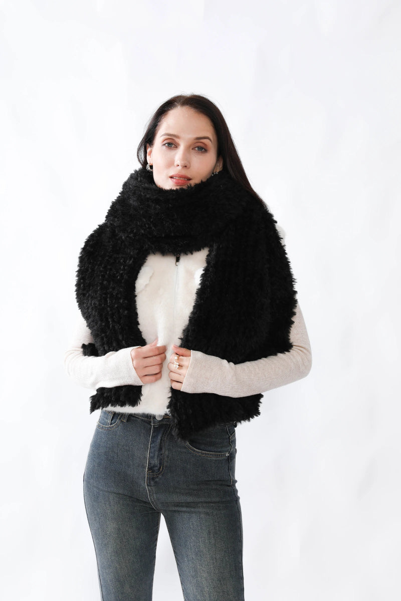 Grande écharpe épaisse effet moumoute noire - RIVE GAUCHE