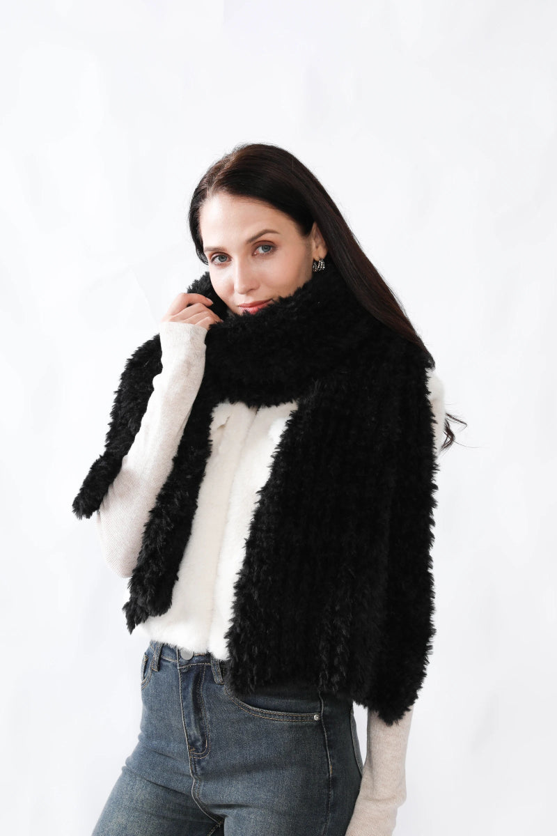 Grande écharpe épaisse effet moumoute noire - RIVE GAUCHE