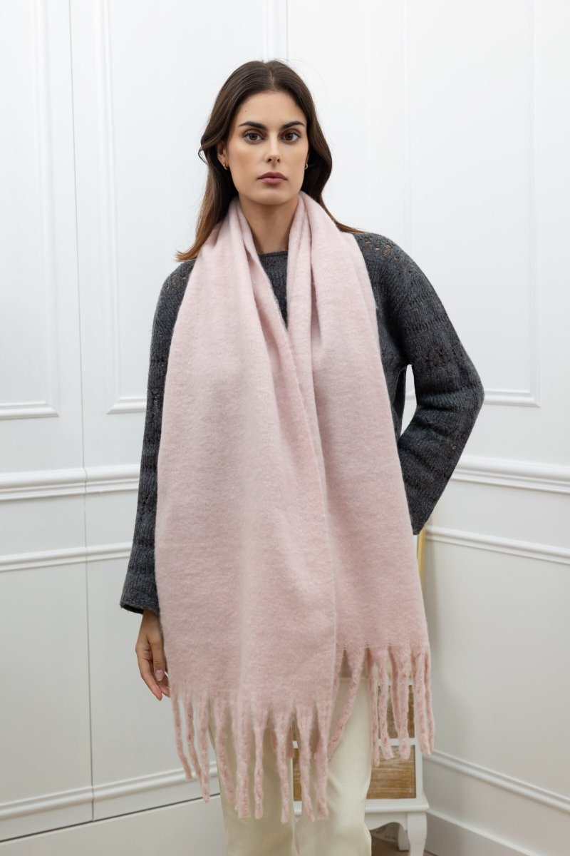 Grosse écharpe à franges en laine rose - RIVE GAUCHE