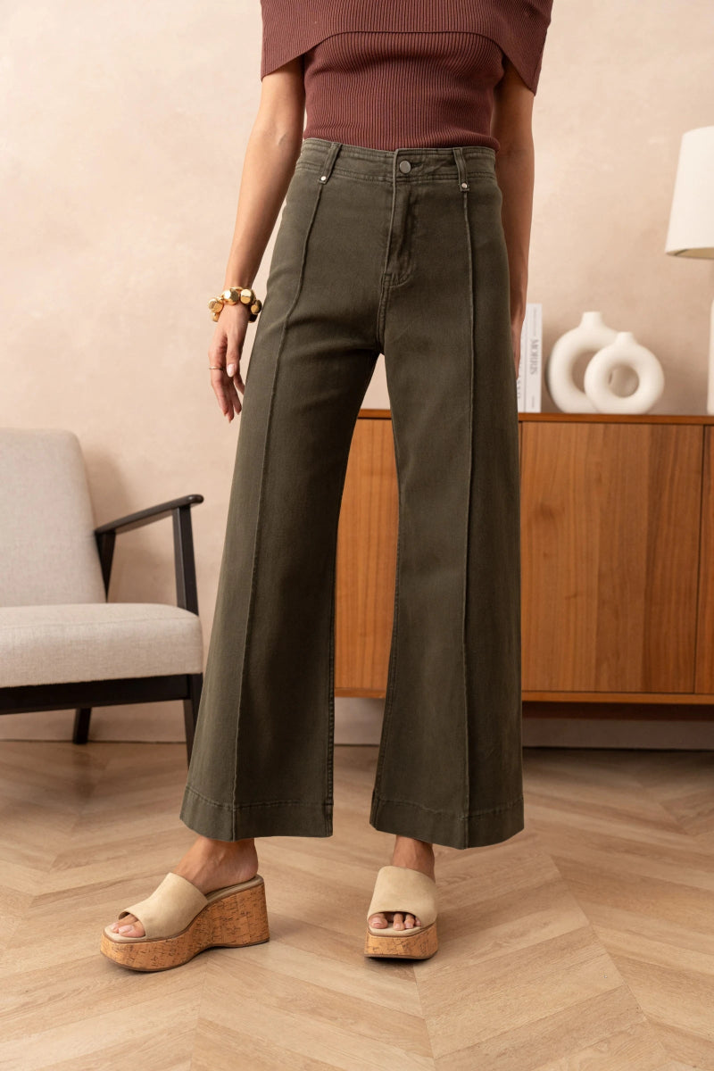 Jean wide leg à couture avant kaki - RIVE GAUCHE