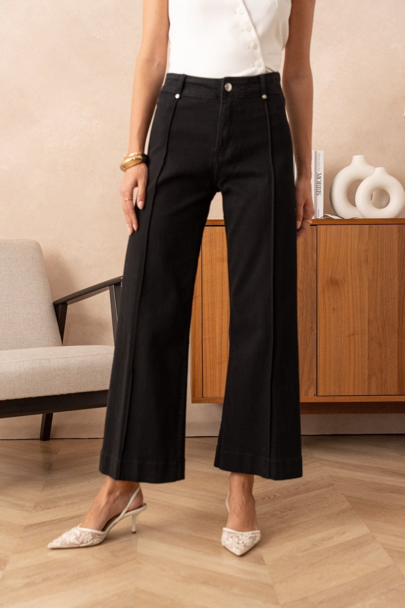 Jean wide leg à couture avant noir - RIVE GAUCHE