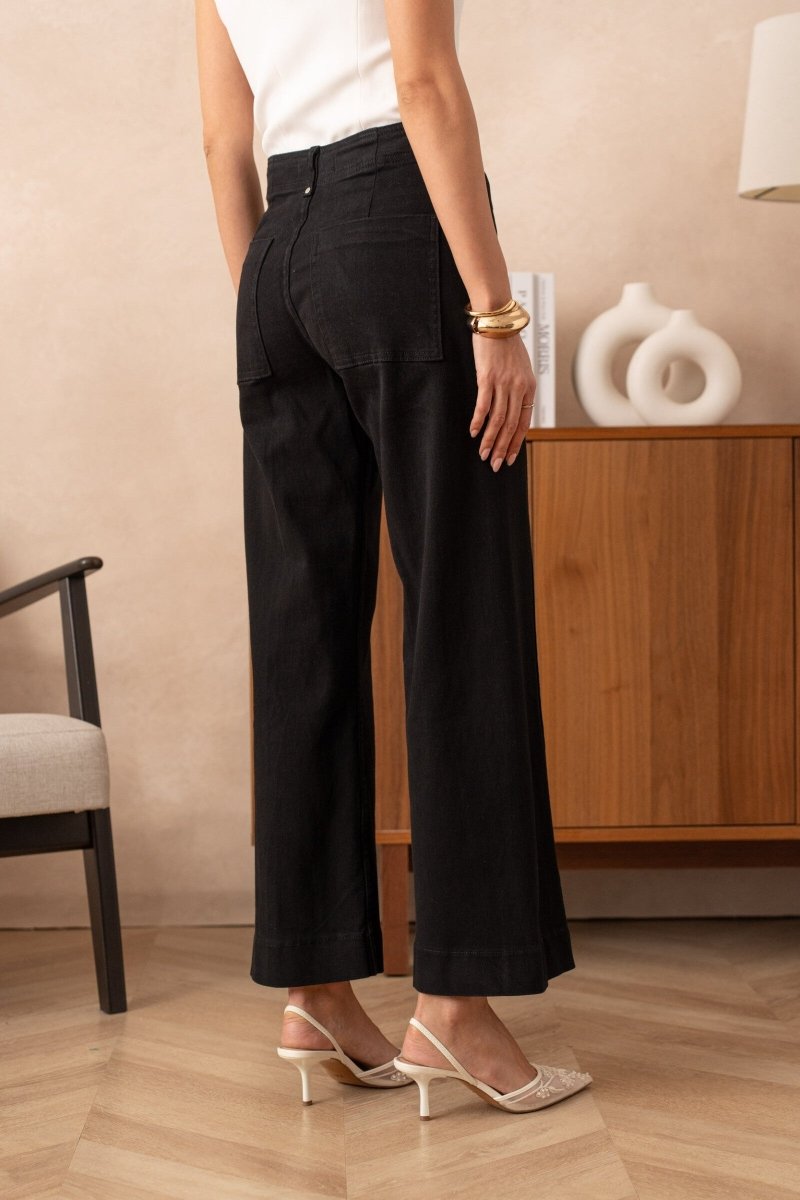 Jean wide leg à couture avant noir - RIVE GAUCHE