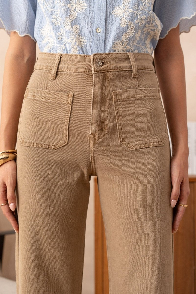 Jean wide leg poches plaquées camel - RIVE GAUCHE