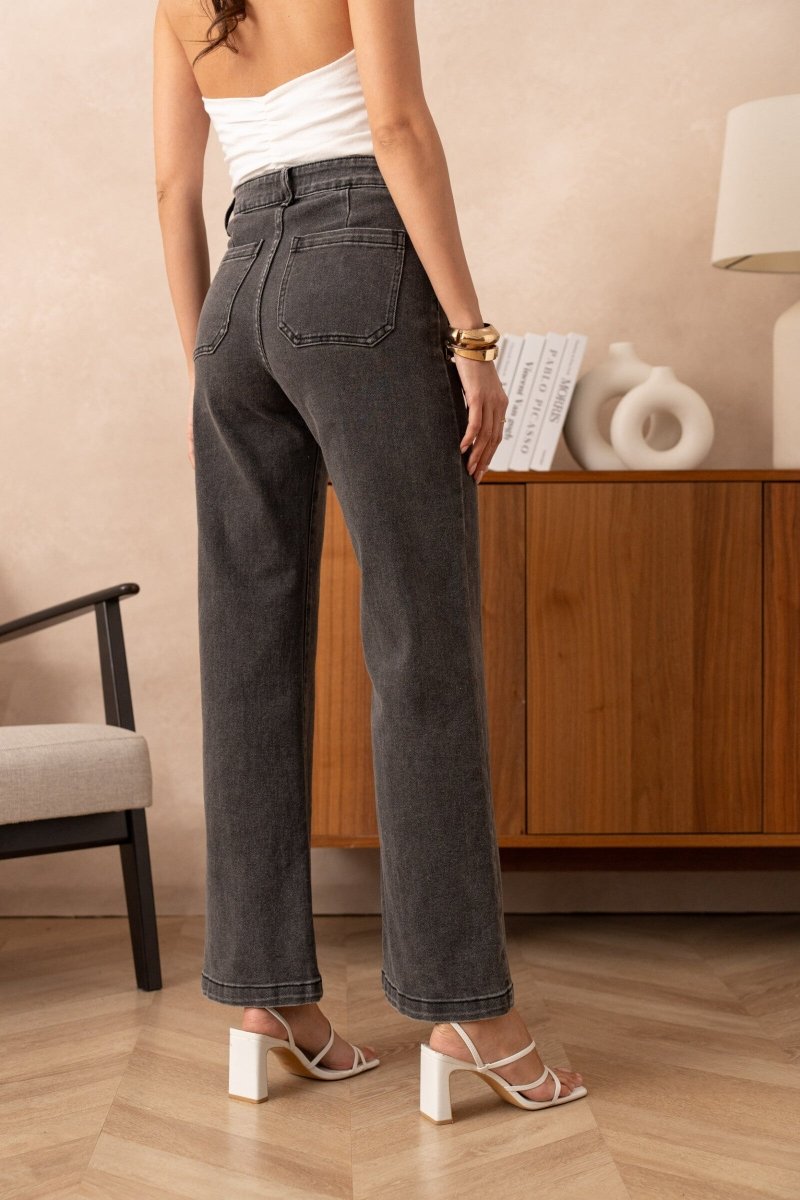 Jean wide leg poches plaquées gris foncé - RIVE GAUCHE