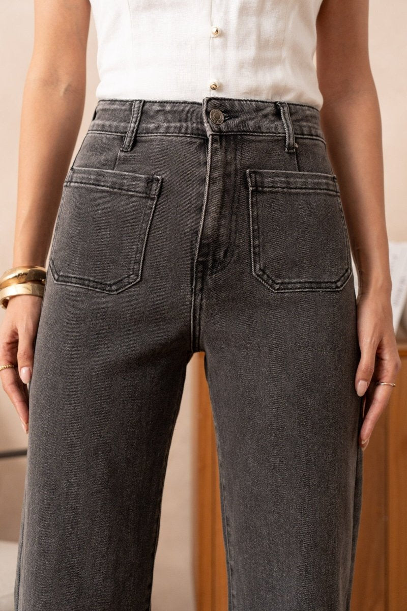 Jean wide leg poches plaquées gris foncé - RIVE GAUCHE