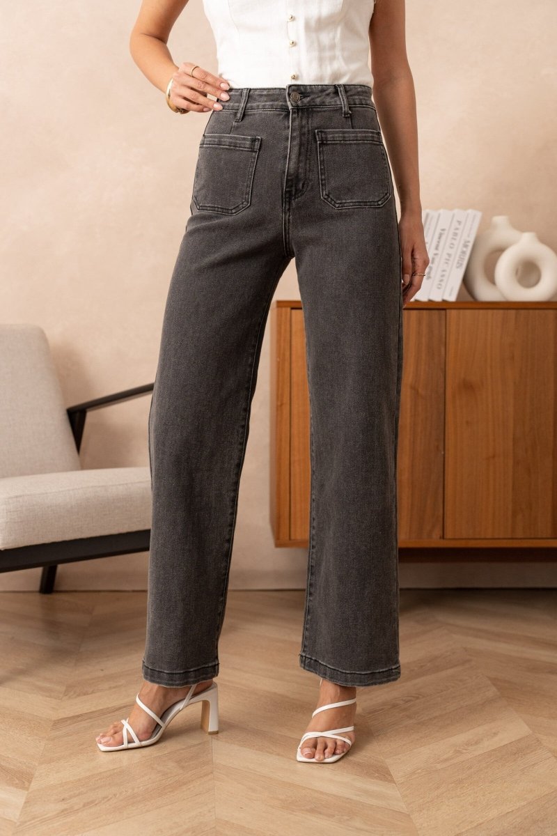 Jean wide leg poches plaquées gris foncé - RIVE GAUCHE