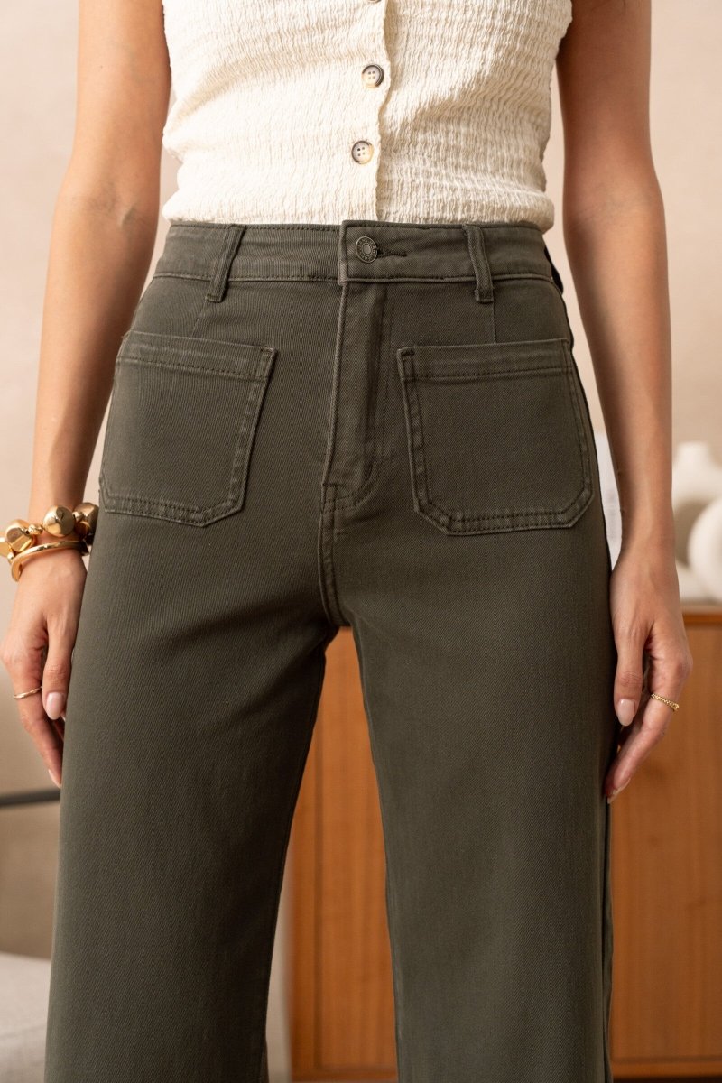 Jean wide leg poches plaquées kaki - RIVE GAUCHE