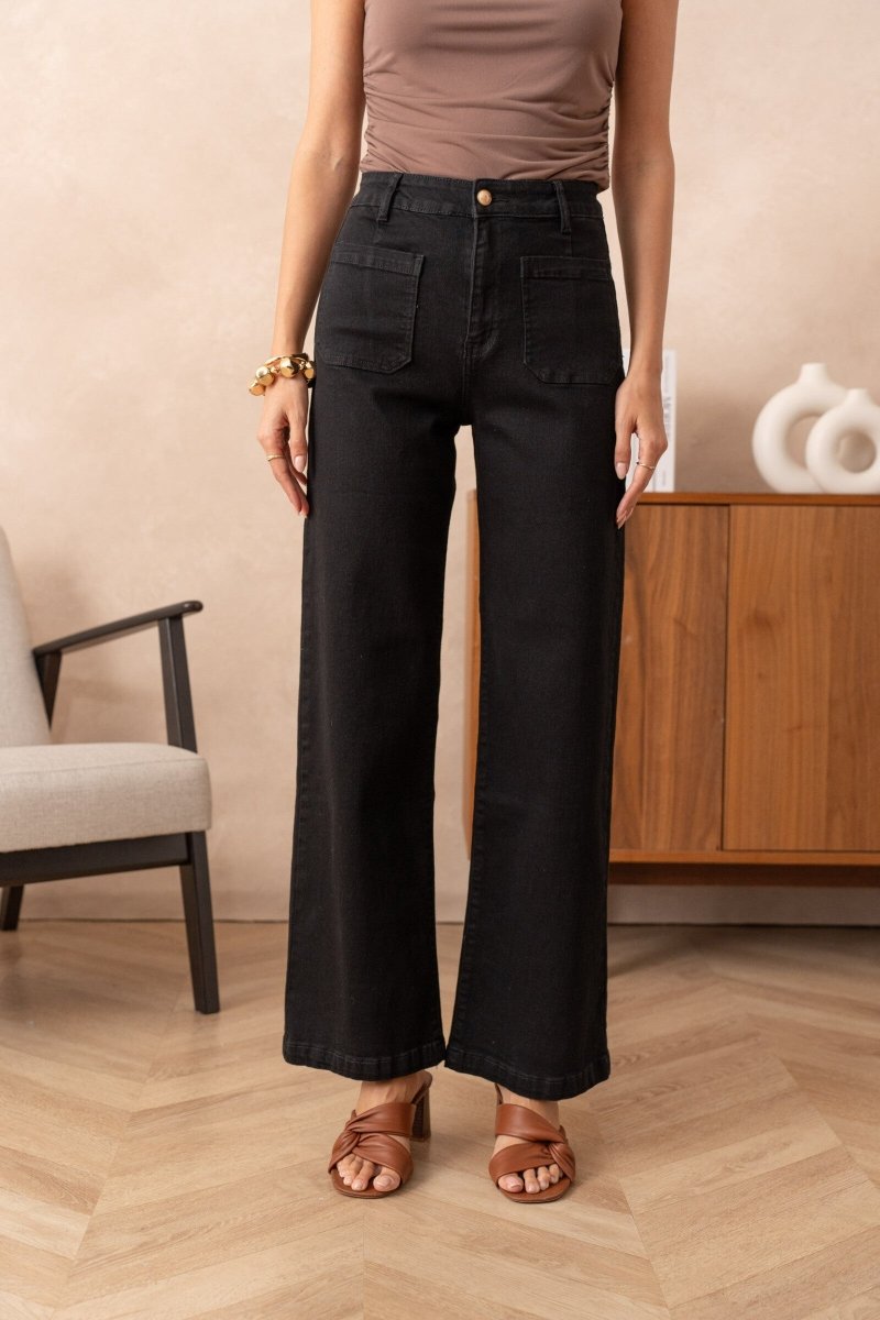 Jean wide leg poches plaquées noir - RIVE GAUCHE