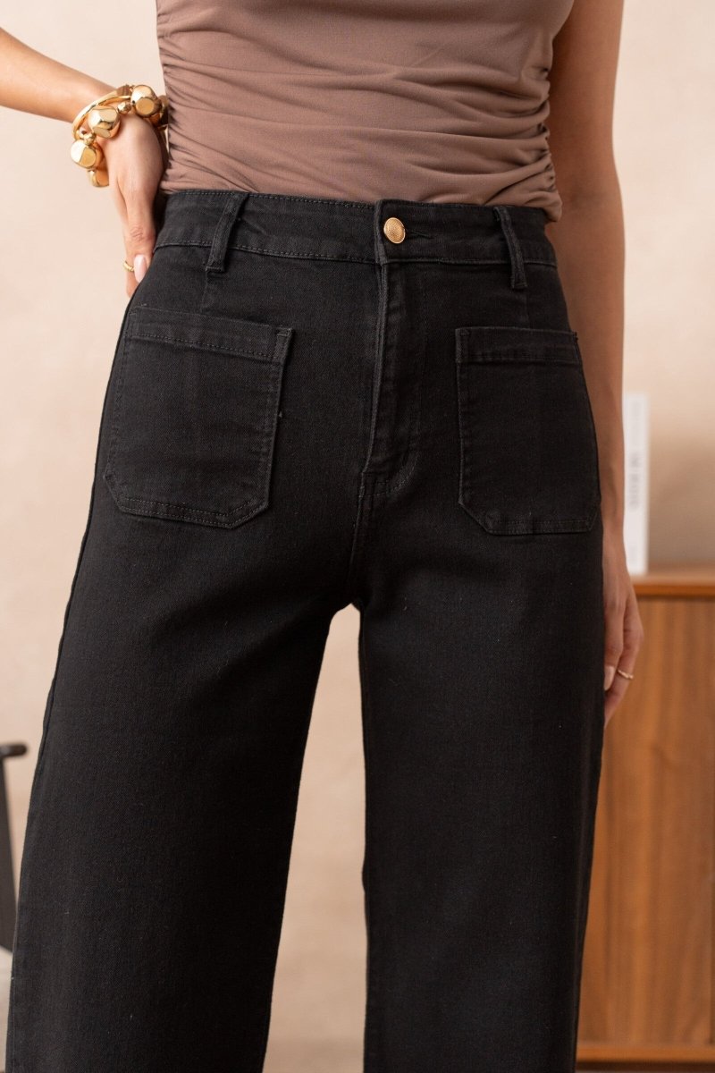 Jean wide leg poches plaquées noir - RIVE GAUCHE