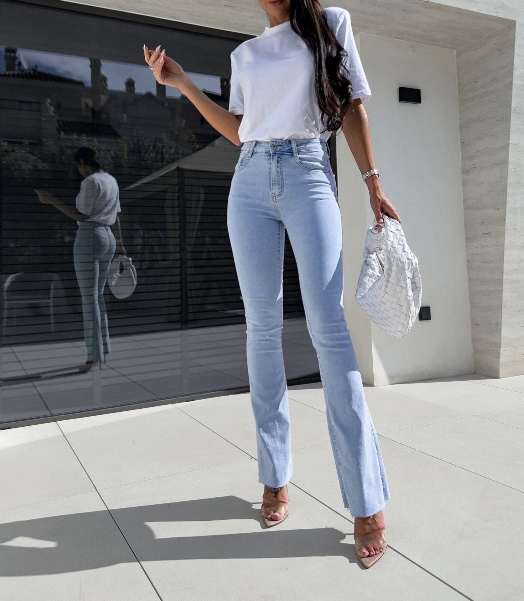 Jeans Flare Push - Up – Taille haute stretch bleu ciel - RIVE GAUCHE