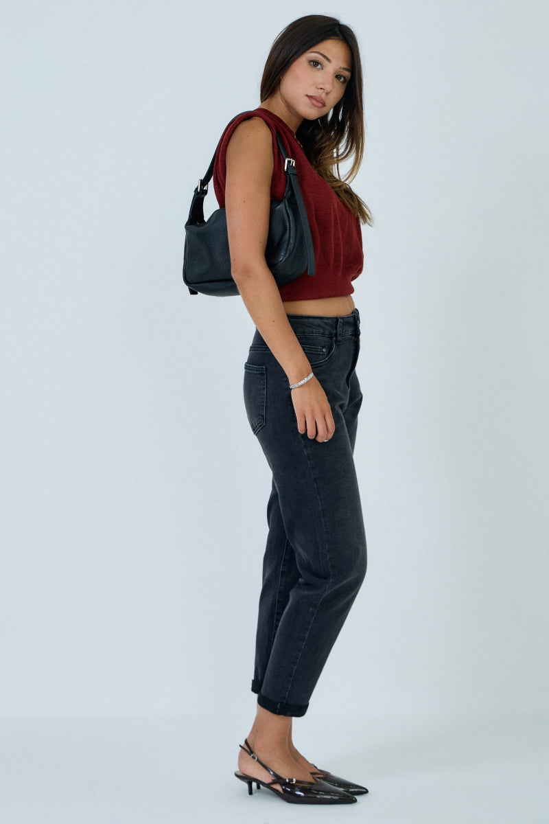 Jeans mom anthracite avec ourlets à revers - RIVE GAUCHE