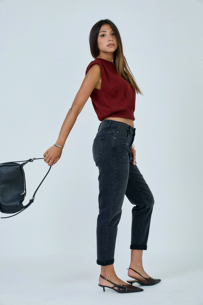 Jeans mom anthracite avec ourlets à revers - RIVE GAUCHE