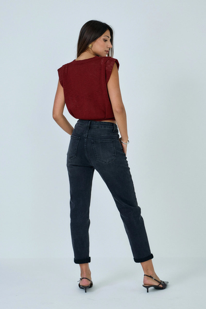 Jeans mom anthracite avec ourlets à revers - RIVE GAUCHE