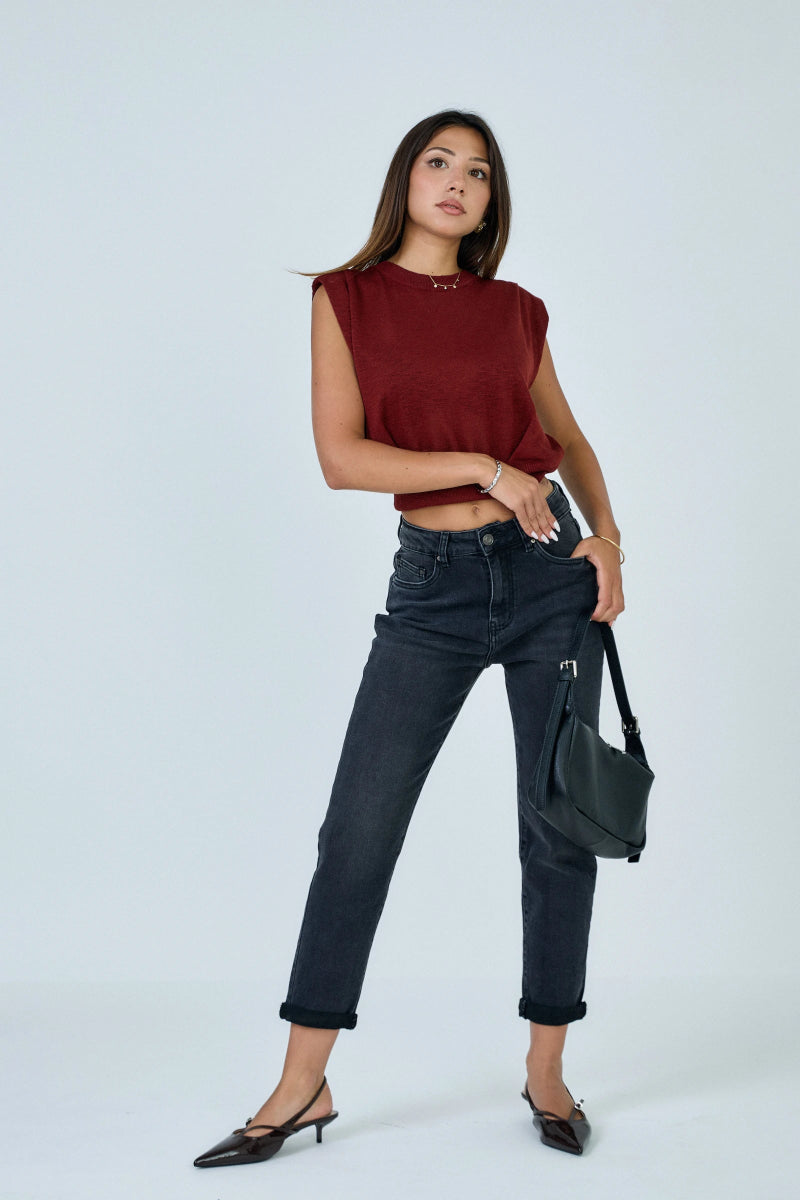 Jeans mom anthracite avec ourlets à revers - RIVE GAUCHE