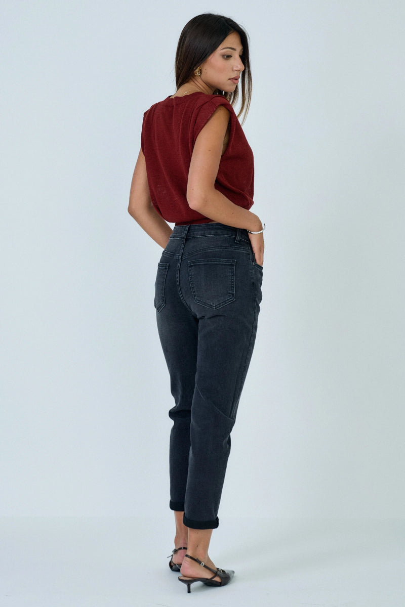 Jeans mom anthracite avec ourlets à revers - RIVE GAUCHE