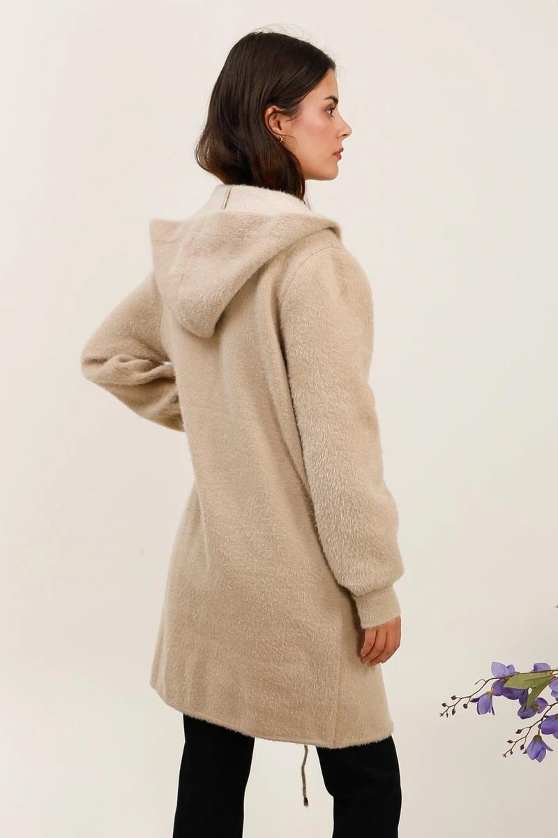 Manteau à capuche en fourrure douce beige - RIVE GAUCHE