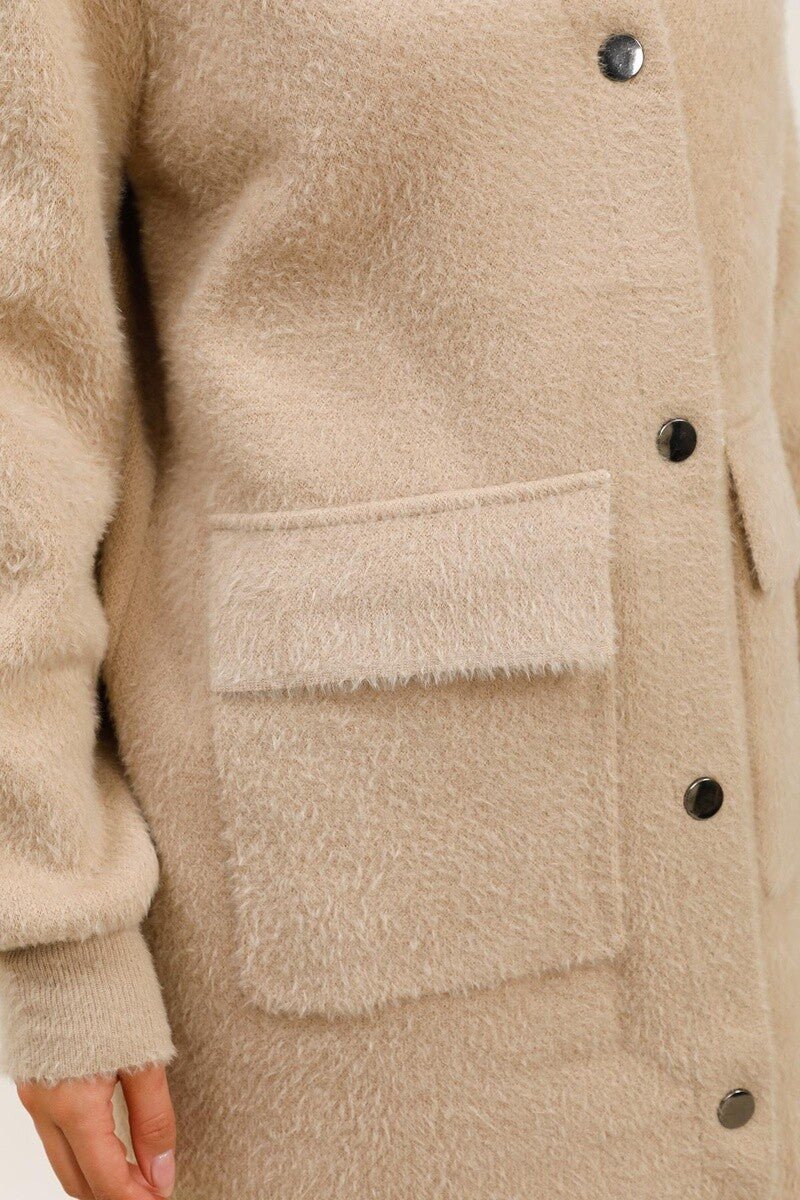 Manteau à capuche en fourrure douce beige - RIVE GAUCHE