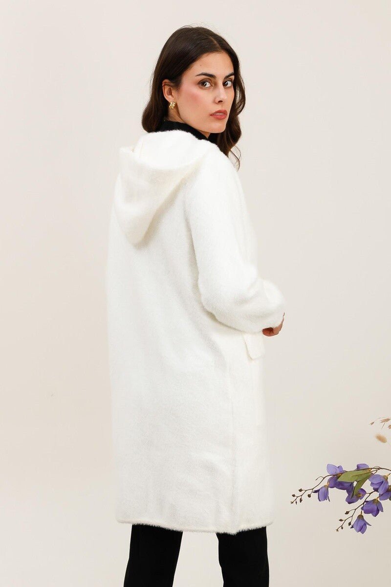 Manteau à capuche en fourrure douce blanc - RIVE GAUCHE