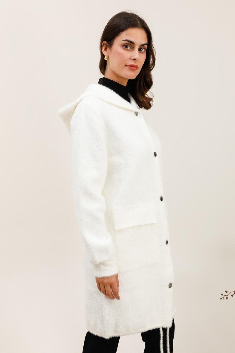 Manteau à capuche en fourrure douce blanc - RIVE GAUCHE