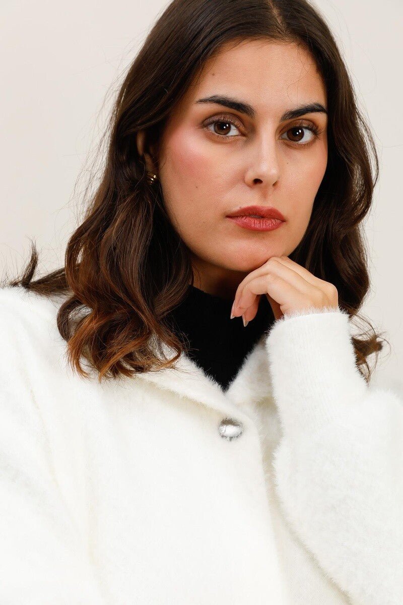 Manteau à capuche en fourrure douce blanc - RIVE GAUCHE