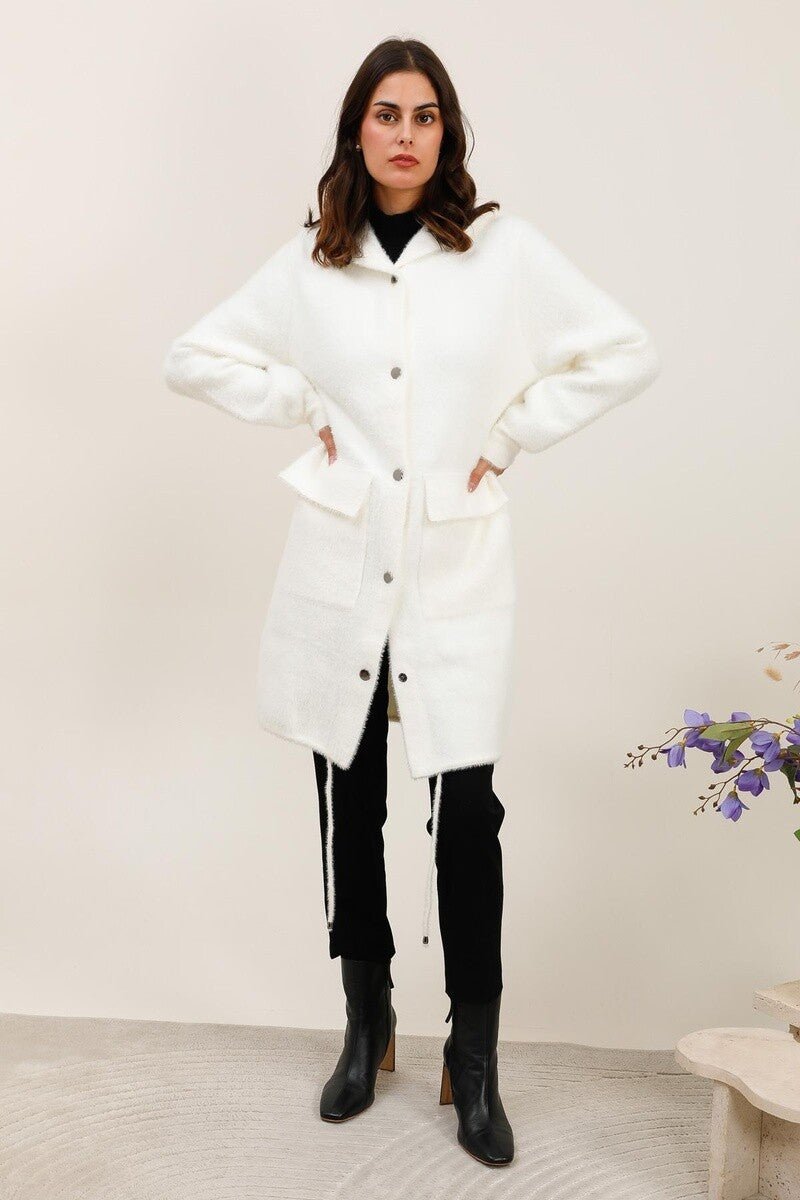 Manteau à capuche en fourrure douce blanc - RIVE GAUCHE