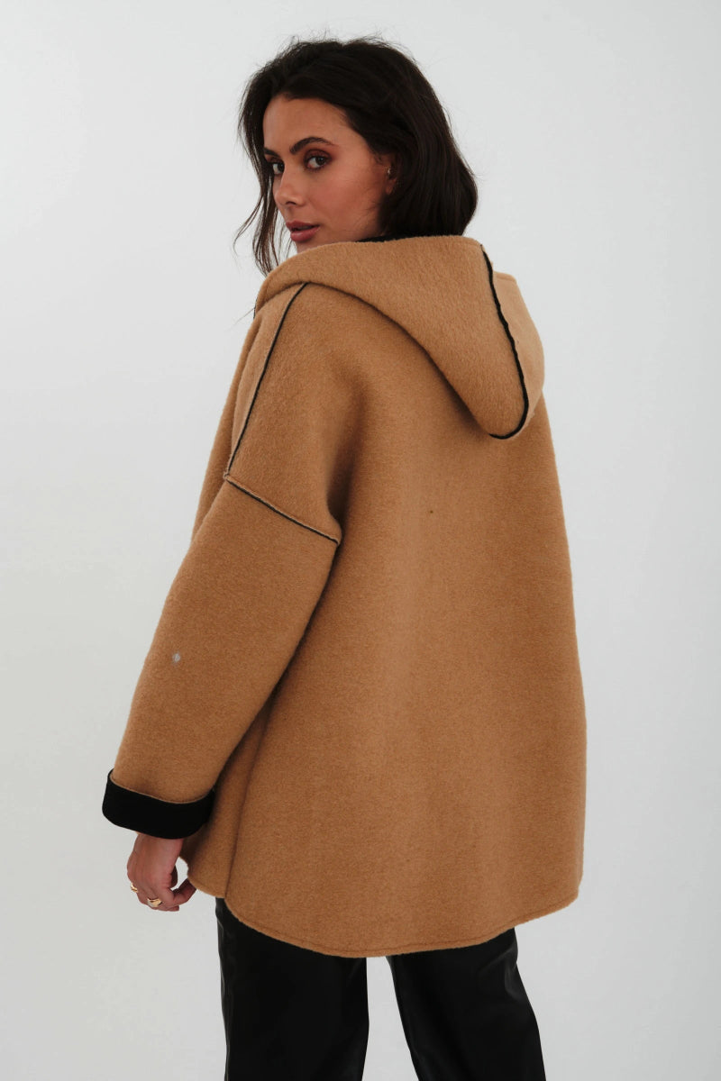 Manteau à capuche en laine camel - RIVE GAUCHE