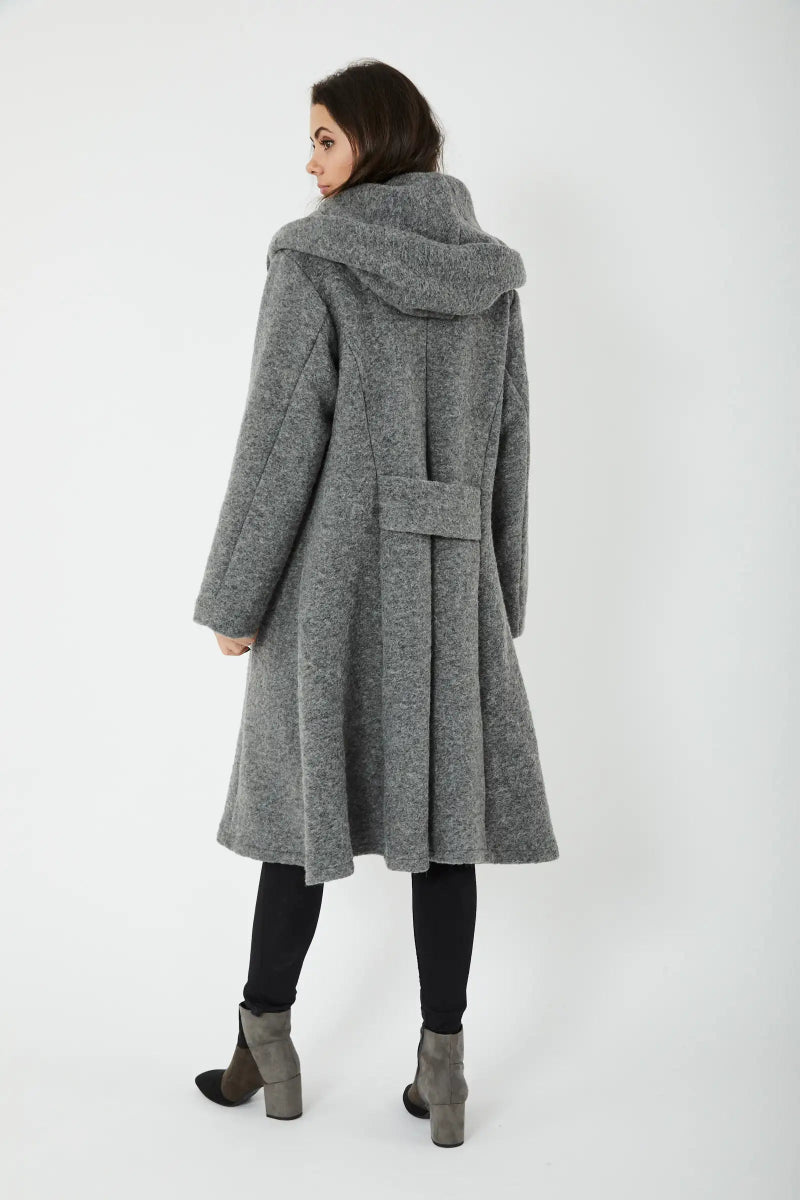 Manteau à capuche en laine mélangée anthracite - RIVE GAUCHE