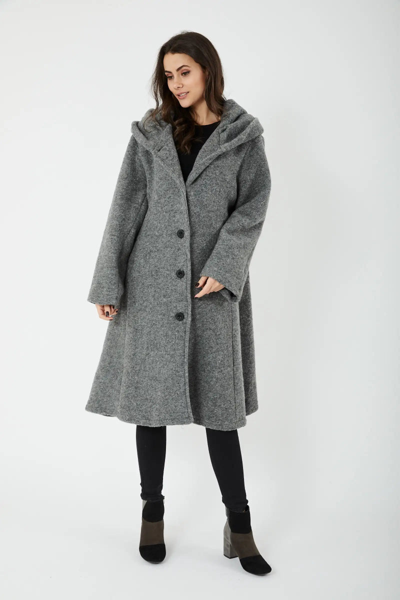 Manteau à capuche en laine mélangée anthracite - RIVE GAUCHE