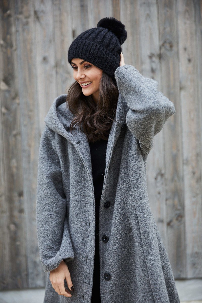 Manteau à capuche en laine mélangée anthracite - RIVE GAUCHE