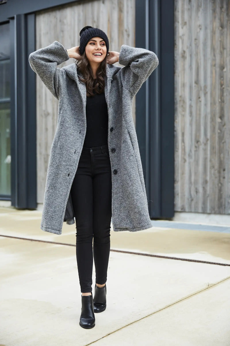 Manteau à capuche en laine mélangée anthracite - RIVE GAUCHE