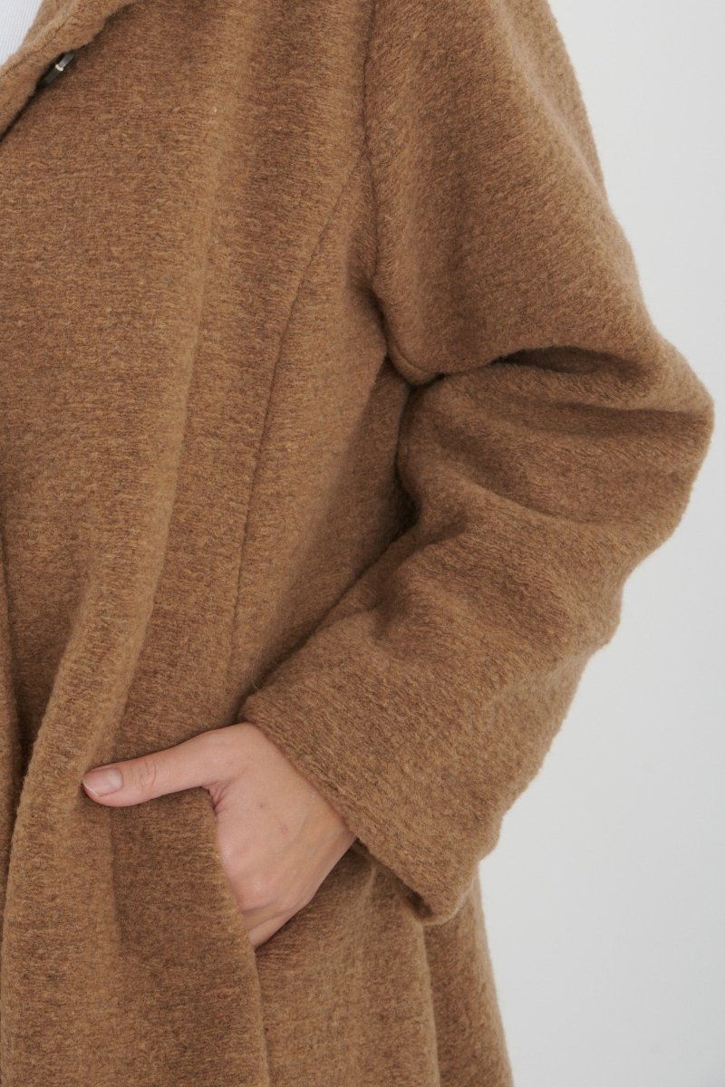 Manteau à capuche en laine mélangée camel - RIVE GAUCHE