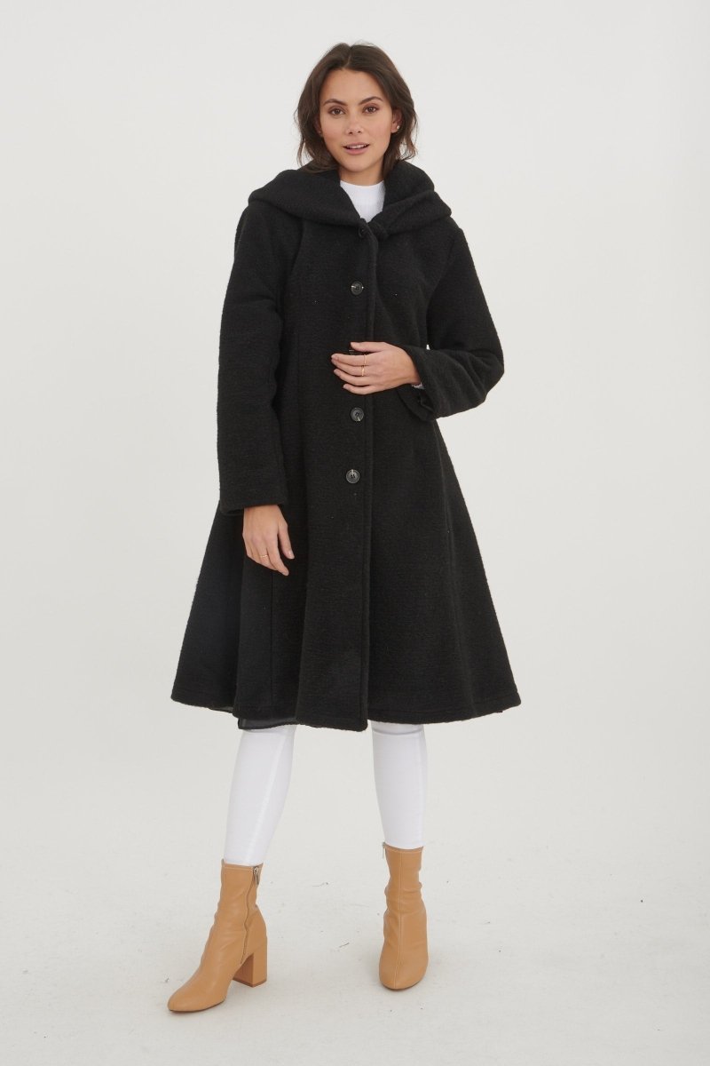 Manteau à capuche en laine mélangée noir - RIVE GAUCHE