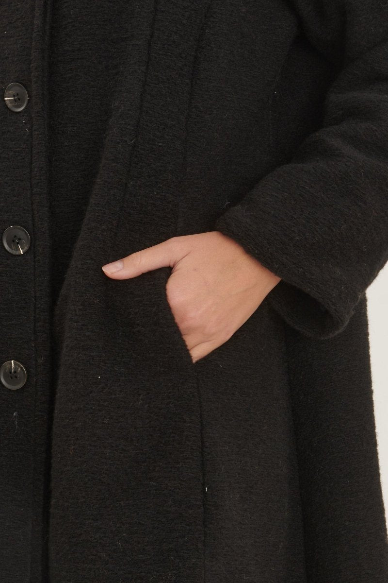 Manteau à capuche en laine mélangée noir - RIVE GAUCHE