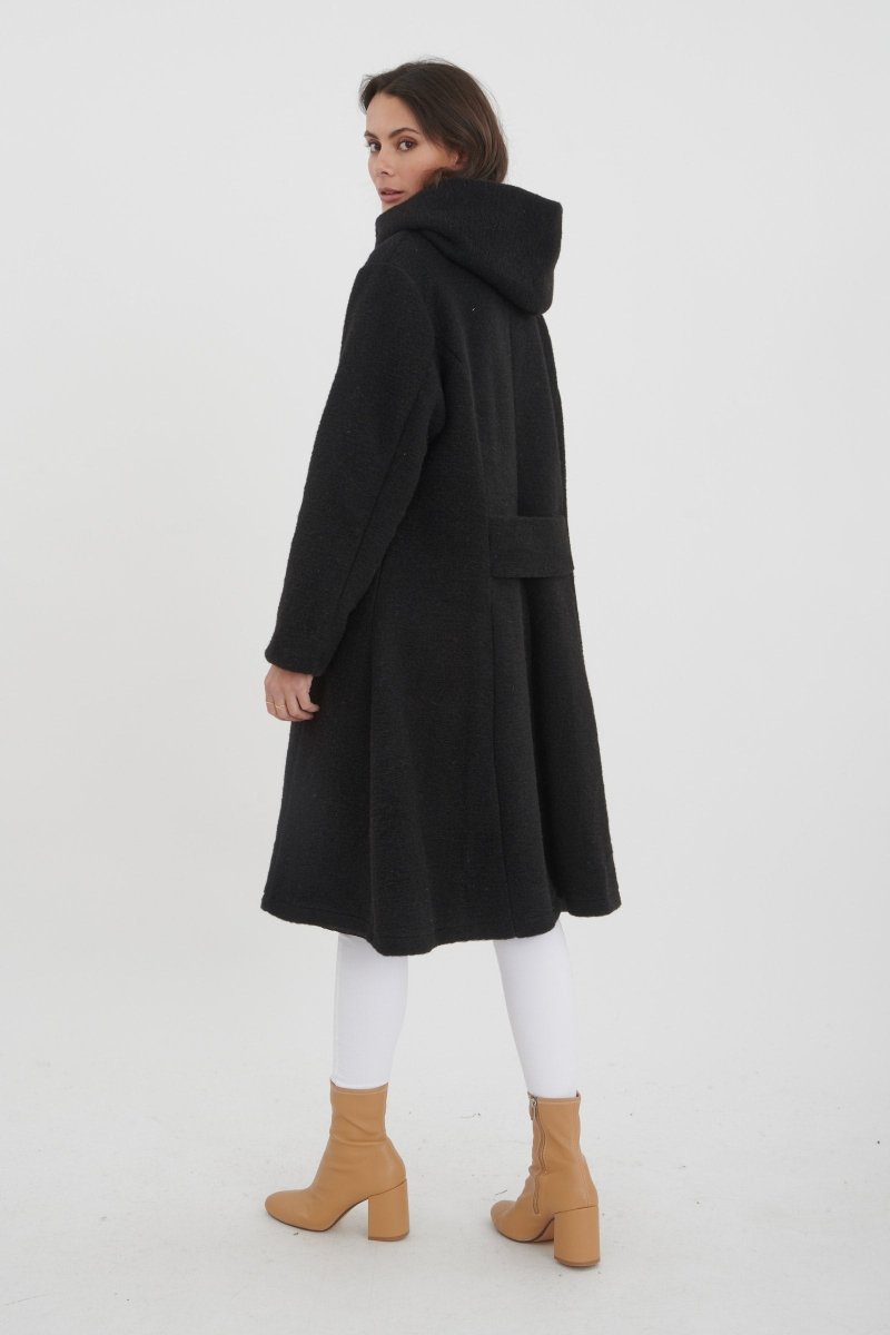 Manteau à capuche en laine mélangée noir - RIVE GAUCHE
