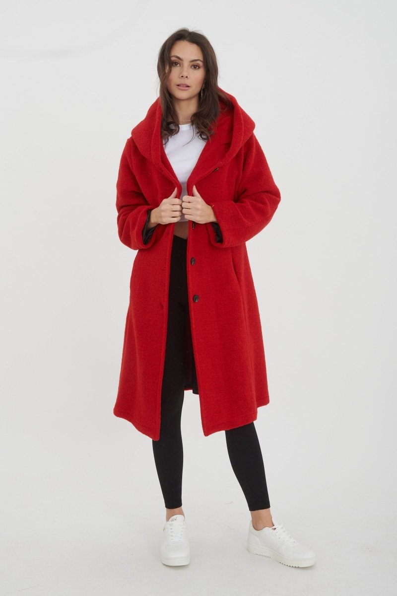 Manteau à capuche en laine mélangée rouge - RIVE GAUCHE